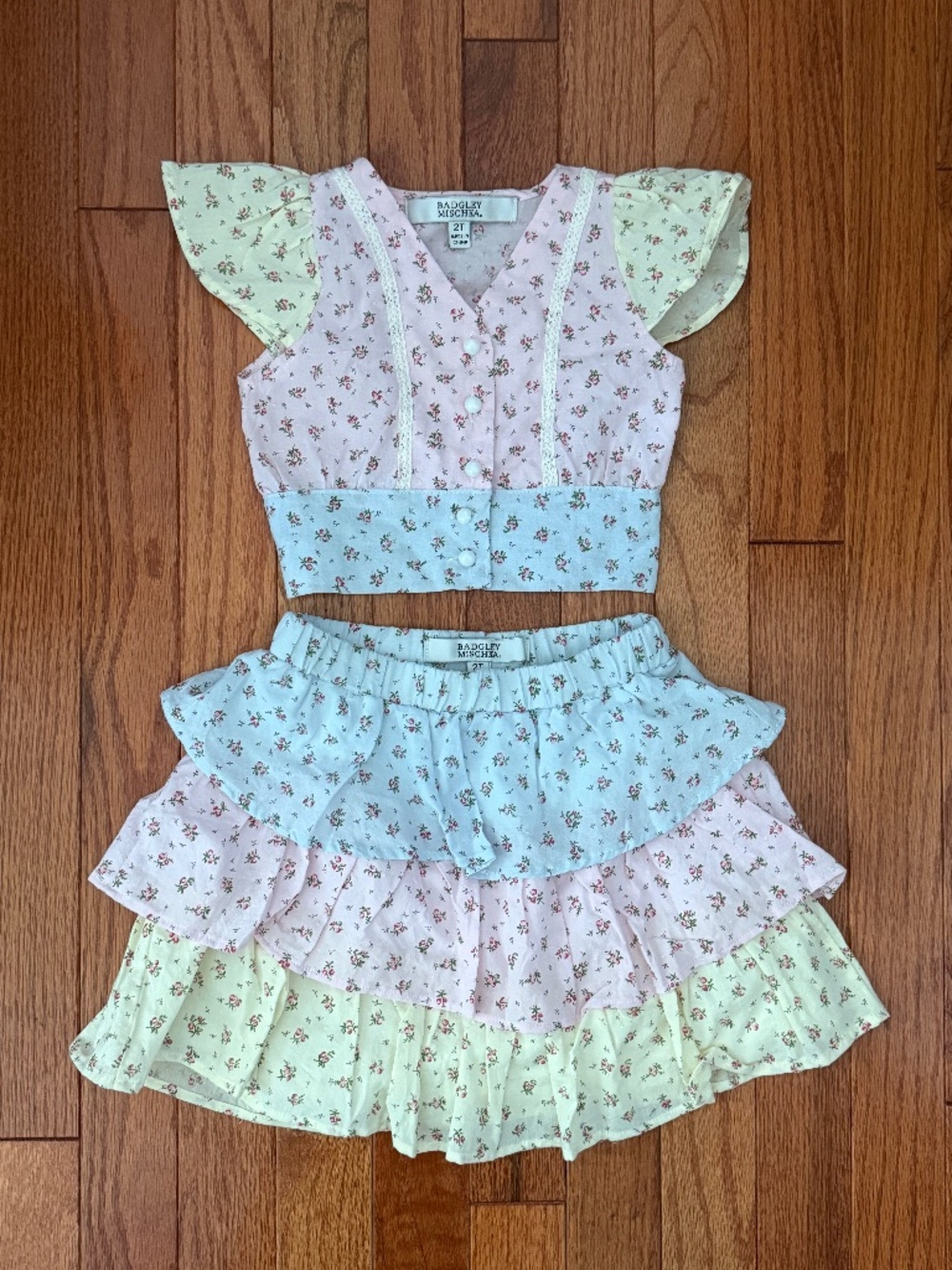 Badgley Mischka Girls Floral Cotton Set 2T